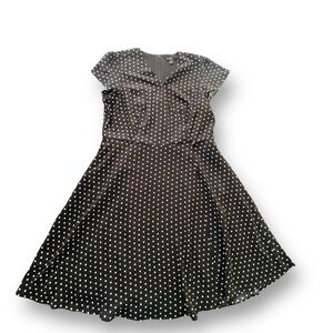 Ann Taylor Factory Black/White Polka Dot Faux Wrap Cap Sleeve Dress Women’s 14P